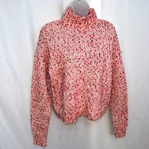 LC Lauren Conrad Pink & Red Confetti Mock Neck Cropped Sweater Size Small